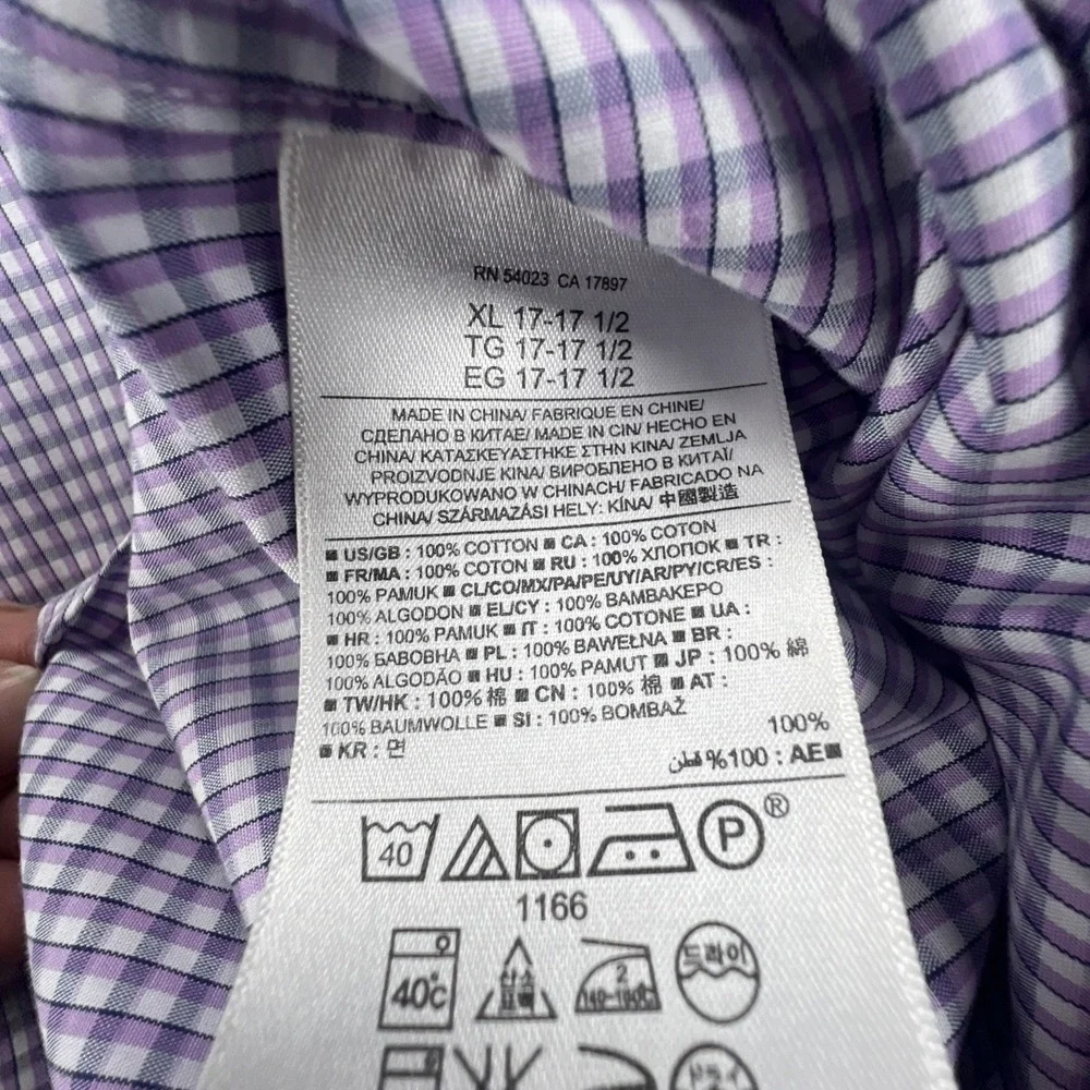 Banana Republic Mens XL Purple Check Non-Iron Tailored Slim Fit Dress Shirt LS